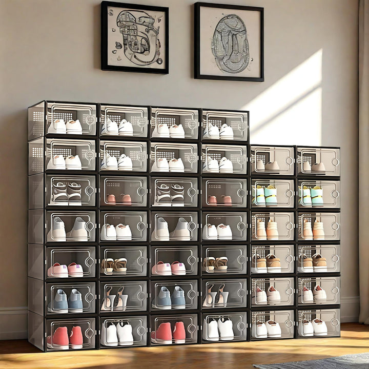 12 piezas de Cajas de Almacenamiento Plásticas Estilo Clásico con Tapa, Organizadores Apilables, Armario para Zapatos Transparente, Adecuado para el Hogar, Vitrina de Armario, Contenedores de Organización Doméstica y Cajas para Botas y Zapatos, Verano, T