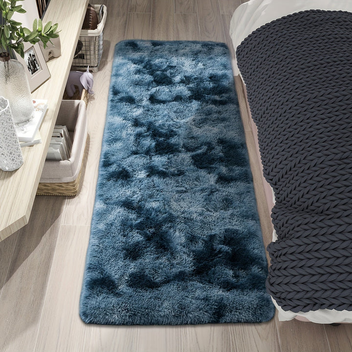 1 pieza de alfombrilla de área de estilo nórdico - Suave poliéster, diseño de gradiente azul a blanco, ligero y lavable en máquina, perfecto para sala de estar, dormitorio o oficina, 23,62 x 39,37 pulgadas