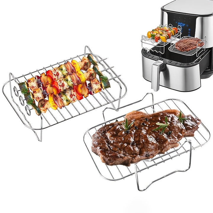 Juego de Parrilla y Pinchos para Freidora de Aire de Acero Inoxidable - Rejilla Rectangular para Deshidratador de 19.99cm x 13.0cm para Cocina Saludable, Perfecta para Kebabs, Verduras y Carne, Rejilla de Cocina Versátil|Juego de Cocina Funcional|Rejilla