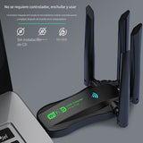 Adaptador USB inalámbrico 2 en 1 WILLONACK, WiFi de doble banda 4.2+2.4G, alcance de 1300M, tarjeta de red inalámbrica, transferencia de datos de alta velocidad, plug & play, compatible con teclado, mouse, bocinas - Negro