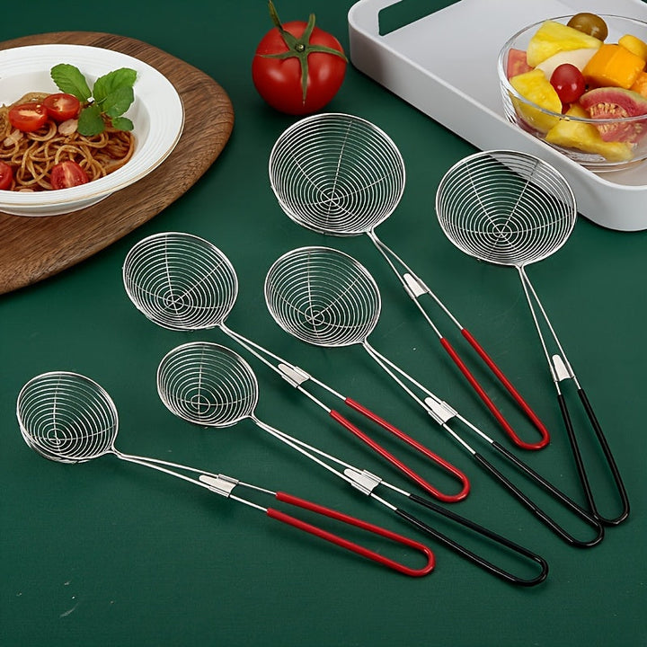 1pc Cuchara Colador de Acero Inoxidable, Cucharón de Cocina Multiusos para Olla Caliente, Tienda de Té con Leche, Escurridor de Dumplings, Uso Doméstico - Colador Metálico Duradero con Mango