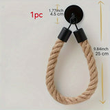 1 unidad de portarrollos de papel higiénico autoadhesivo de cuerda de cáñamo para pared, organizador de toallas para uso en el hogar