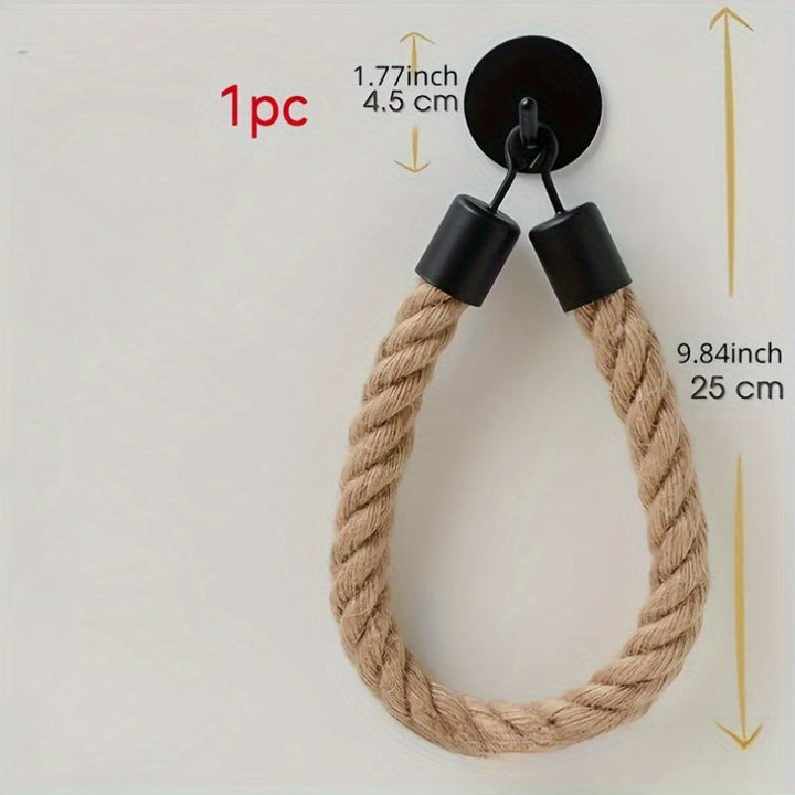 1 unidad de portarrollos de papel higiénico autoadhesivo de cuerda de cáñamo para pared, organizador de toallas para uso en el hogar