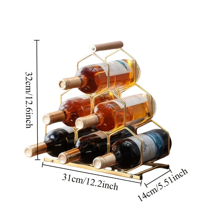 Un soporte de vino creativo que puede almacenar seis botellas, ideal para armarios de vino en casa y áreas de comedor de lujo.