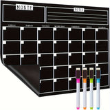 Calendario Magnético Negro Elegante y Eficiente para Nevera - 37.34 x 29.97cm Material PET, Planificador Mensual con Notas Semanales y 4 Marcadores Coloridos, Ideal para Organizar Actividades Familiares y Recordatorios