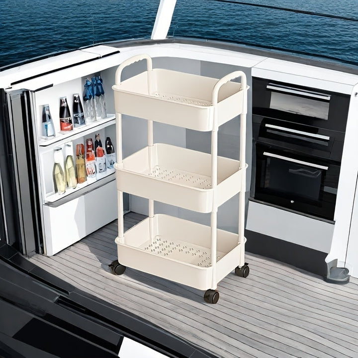 Carro de Almacenamiento Rodante Resistente - Organizador Móvil de 3 Niveles con Ruedas, Unidad de Estantería Ahorradora de Espacio para Cocina, Baño, Dormitorio y Oficina - Ruedas Fáciles de Desplazar, Construcción en Plástico Robusto - Solución de Almac