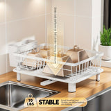 1pc Elegante Estante para Secar Platos en Negro y Blanco con Tabla de Escurreplatos - Organizador de Encimera de Cocina Duradero de Metal y Plástico para Platos, Tazones, Utensilios - Diseño Ahorra-Espacio Perfecto para Cocinas Modernas