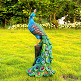 Estatuilla de pavo real con luz solar, adorno de resina con botón de control, batería de níquel de 600mAh, para jardín, patio, césped, estanque, balcón, terraza, decoración navideña y festiva