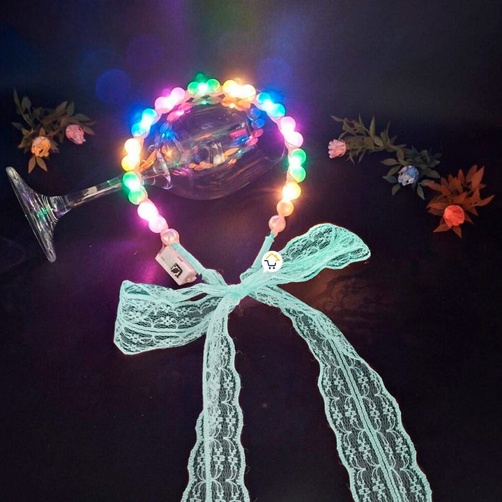 Diadema Tiara Perlas Luces Led Corona Encaje Niña Halloween 144