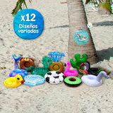 Flotadores Portavasos Tropicales x12 Variados Inflables Piscina XPV