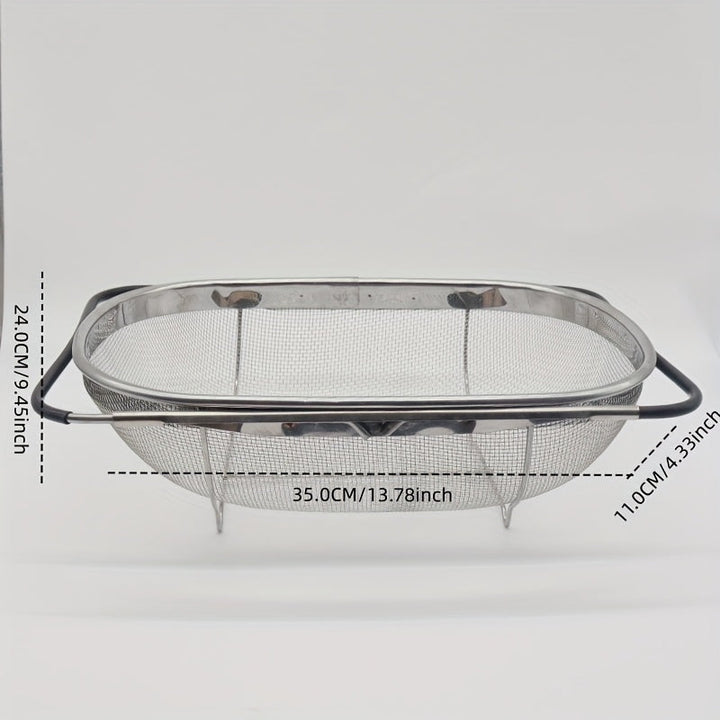 Red de filtro telescópica de acero inoxidable 304, multiusos, plegable, para 4 escenarios diferentes, para almacenamiento, baño, cocina, jardín, fregadero, deshidratador de frutas y verduras, sin instalación, resistente a la corrosión, soporte.