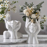 Jarrón de Resina Blanca con Cara Humana Abstracta - Decoración Moderna para el Hogar y Contenedor de Flores, Escultura Contemporánea para Sala de Estar, Oficina, Hotel, Jardín, Pieza Artística de Arte, Artesanía Intrincada, Perfecto para Acción de Gracias