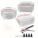 Juego de Accesorios para Freidora de Aire de Acero Inoxidable de 8 Piezas: Estante Apilable, Pinzas y Alfombrilla Elevadora - Estante de Tres Niveles Saludable para Freidoras de Doble Cesta, Lavavajillas Seguro, Compatibilidad con Horno, Olla Presión y l