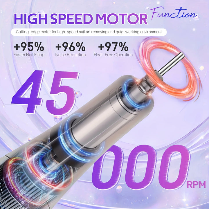 Fijas de uñas eléctricas de 45000 RPM, pulidor de esmalte de uñas inalámbrico, recargable, ruidoso bajo, para manicura, salón de belleza.