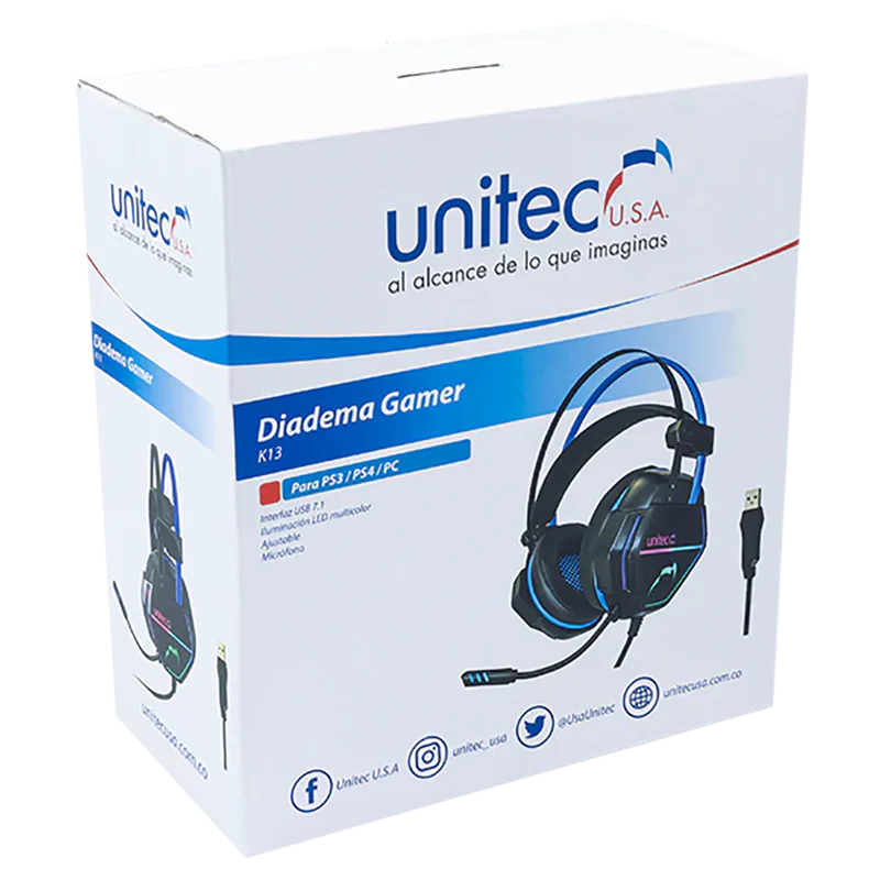 Audifonos RGB Gamer USB Unitec Modelo K13