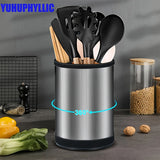 YUHUPHYLLIC estante de cocina giratorio 360 grados de acero inoxidable, un soporte para cubiertos, tenedores, utensilios de cocina y cuchillos. Diseño duradero y que ahorra espacio, adecuado tanto para comedores como cocinas domésticas