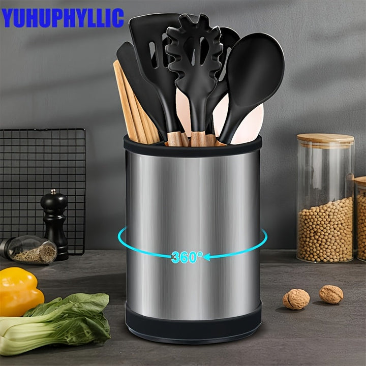 YUHUPHYLLIC estante de cocina giratorio 360 grados de acero inoxidable, un soporte para cubiertos, tenedores, utensilios de cocina y cuchillos. Diseño duradero y que ahorra espacio, adecuado tanto para comedores como cocinas domésticas