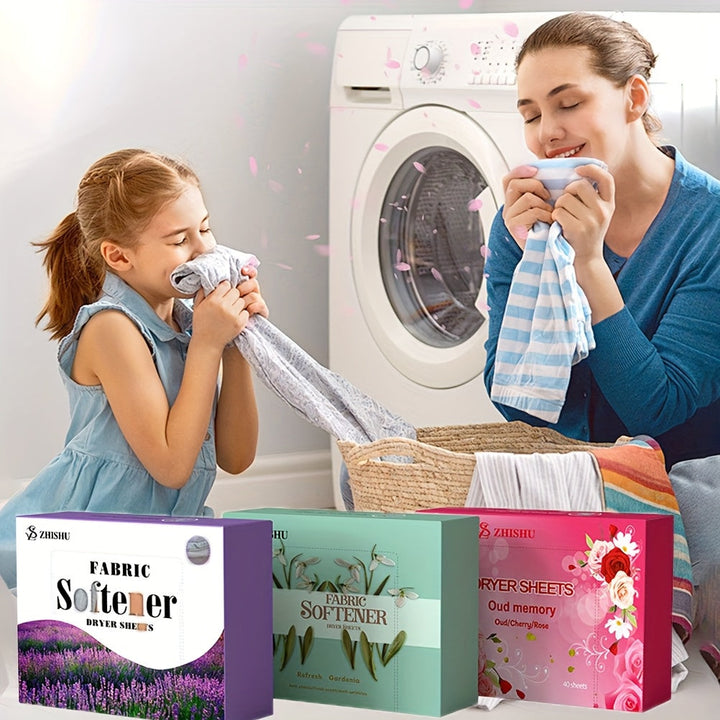 40 hojas de secado de ropa suave, con una variedad de olores, pueden usarse para eliminar arrugas, reducir la electricidad estática y hacer que la ropa sea más suave. Son adecuadas para uso en secadoras de hogar y tiendas de limpieza a seco.