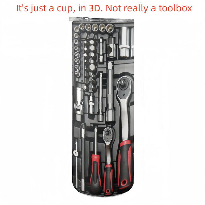 1 pieza de 20 onzas, diseño de caja de herramientas, taza aislada de acero inoxidable con tapa - Negro y rojo, perfecta para coche, exteriores, viajes y regalos para amigos.