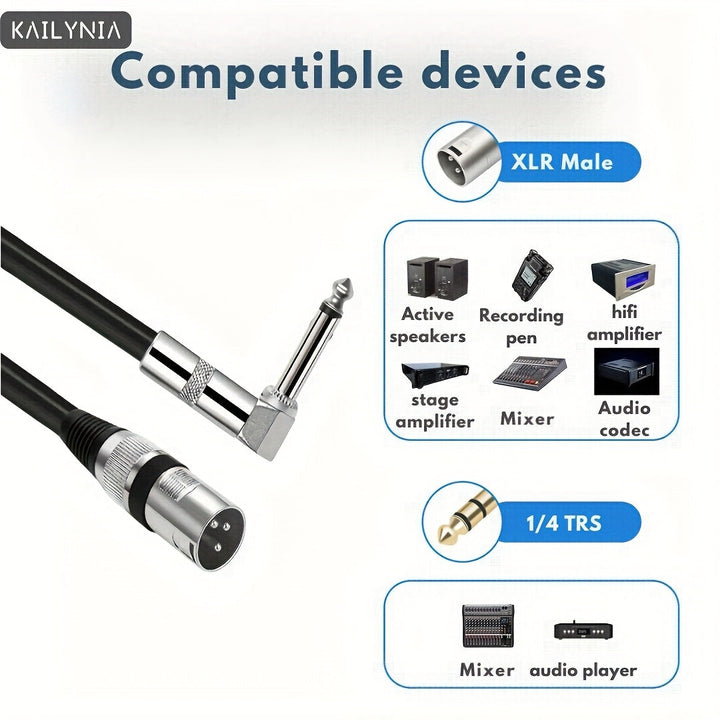 KAILYNIA Cable de Audio Balanceado Masculino XLR a TRS de 90° - Adecuado para Micrófonos y Mezcladores, Extensión de Sonido de Alta Calidad, , Múltiples Longitudes (91.44cm, 182.88cm, 3.05m, 4.57m, 6.1m, 9.14m) - 1 pieza, KAILYNIA