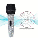 Micrófono de mano dinámico Heikuding con efecto diamante y cable XLR de 5,0 metros - Micrófono de clip de alta sensibilidad para cantar, grabar voz, actuaciones en vivo - Blanco, micrófono de canto, equipo de audio profesional, diseño metálico elegante,