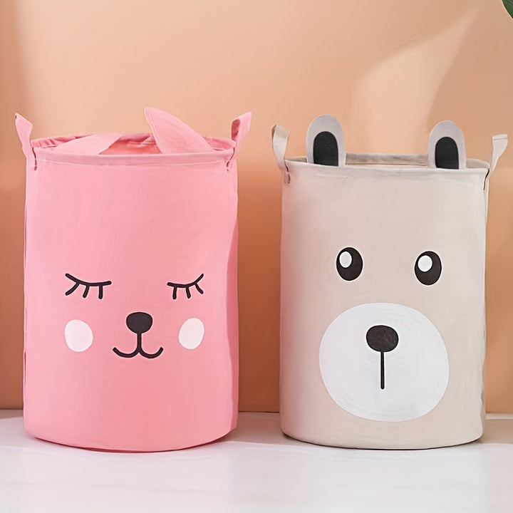 1 Cesta Con Diseño De Dibujos Animados Con Asa, Tela De Lino Con Forma De Orejas, Cubo De Almacenamiento Para Ropa Y Organización Y Almacenamiento De Juguetes Para Niños, Cesta Para La Colada Para Baño, Dormitorio, Sala De Estar, Cuarto De Lavado