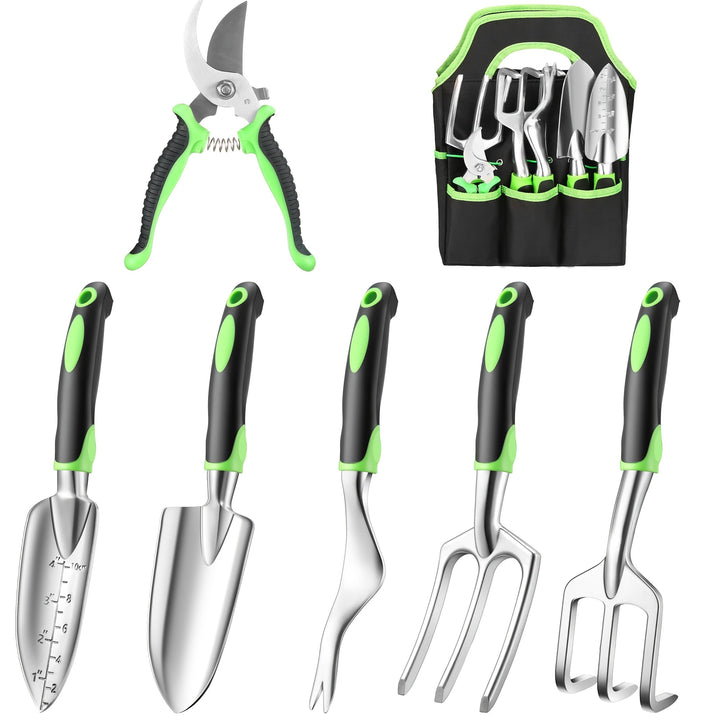 3/8 piezas, juego de herramientas de jardín de aleación de aluminio de alta resistencia - Cuchara y organizador de herramientas de jardín duraderos y resistentes al óxido, ideal para mujeres, incluye tijeras de poda, azada y rastrillo, esenciales para el