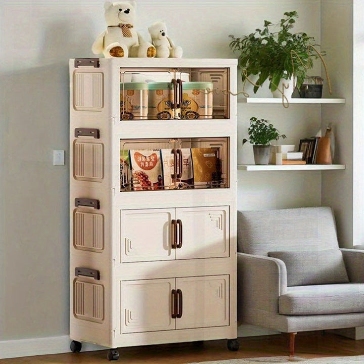 Organizador de almacenamiento plegable multifuncional de 3/4/5/6 capas con ruedas, diseño de puerta doble magnética – Ideal para ropa, juguetes, libros y más – Perfecto para sala de estar, dormitorio o oficina – Acceso universal a ruedas de 360°