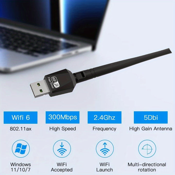 Adaptador WiFi USB 2.0 de 300Mbps con Tecnología MIMO y Tarjeta de Red Inalámbrica - Conectar y Usar, Sin Necesidad de Controladores, Alta Velocidad de Internet, Control por Aplicación, Bajo Voltaje (≤36V), Compatible con Insteon