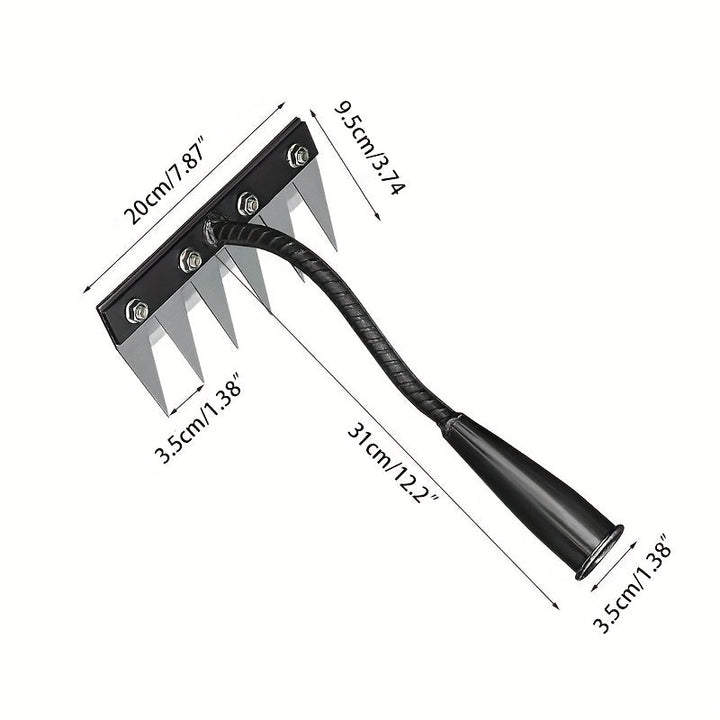 1pc Rastrillo de Jardín Resistente - con Dientes Afilados para Eliminación Eficiente de Malezas, Desbroce y Aeración del Suelo - Construcción Metálica Duradera - Compatible con Mangos Estándar (Mango No Incluido) - Ideal para Jardineros Profesionales, Gr