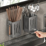 Soporte para utensilios de cocina, organizador de utensilios de cocina montado en la pared, bandeja de drenaje y gancho, tenedor, cuchara, cuchillo, palillos para palillos