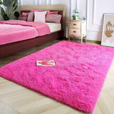 1 pieza, alfombra rectangular de felpa suave en rosa rojo, tela de peluche artificial, esponja mejorada en beige claro, gruesa, duradera, no desprende pelo, cómoda para decoración de interiores, alfombra esponjosa, fácil de limpiar, liviana y portátil pa