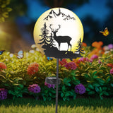 Una luz de jardín de reno solar, un poste de luz de ciervo circular de metal para la noche, con LED de alta luminosidad a prueba de agua de blanco cálido, adecuado para jardines festivos, jardines, patios, caminos, pasillos y decoraciones de jardinería.