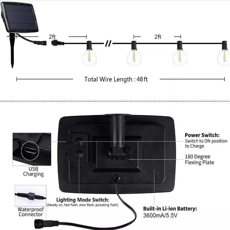 LUCES DE CADENA PARA EXTERIORES DE PANEL SOLAR