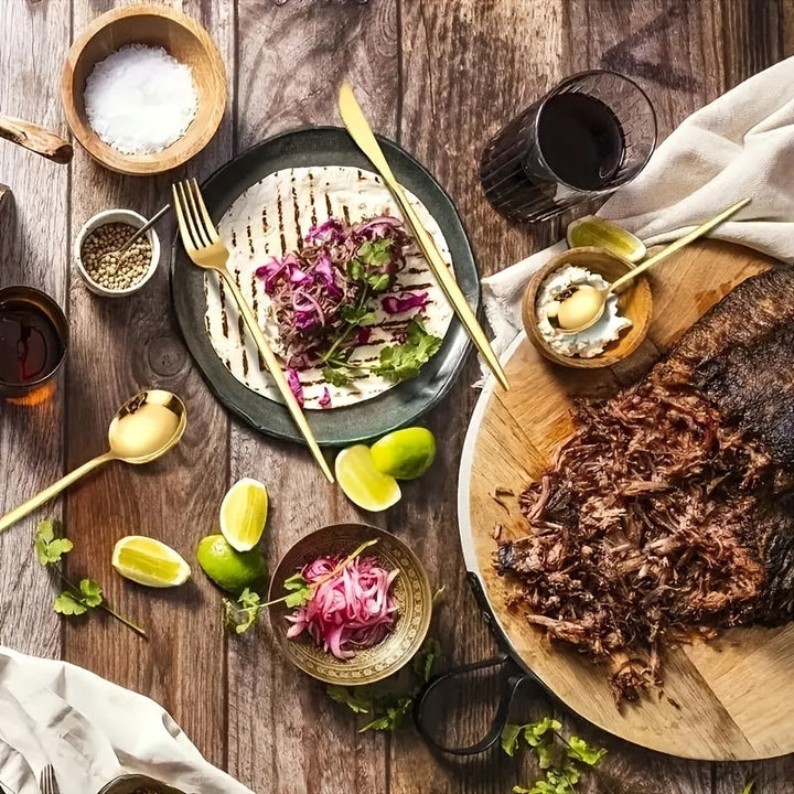 Juego de 24 piezas de tenedor de acero inoxidable con acabado pulido, disponible en colores dorado y plateado - Accesorios de cocina y comedor