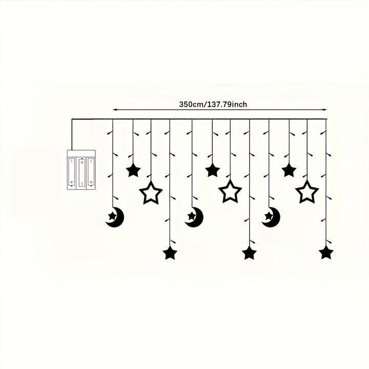 1 juego de luces LED de cortinas de hadas, 3m ajustables con modos múltiples, con estrellas y lunas, plástico, independiente, para Ramadan, bodas, cumpleaños, graduación, decoración de fiestas, jardín romántico de fantasia, operadas con baterías AA (no i