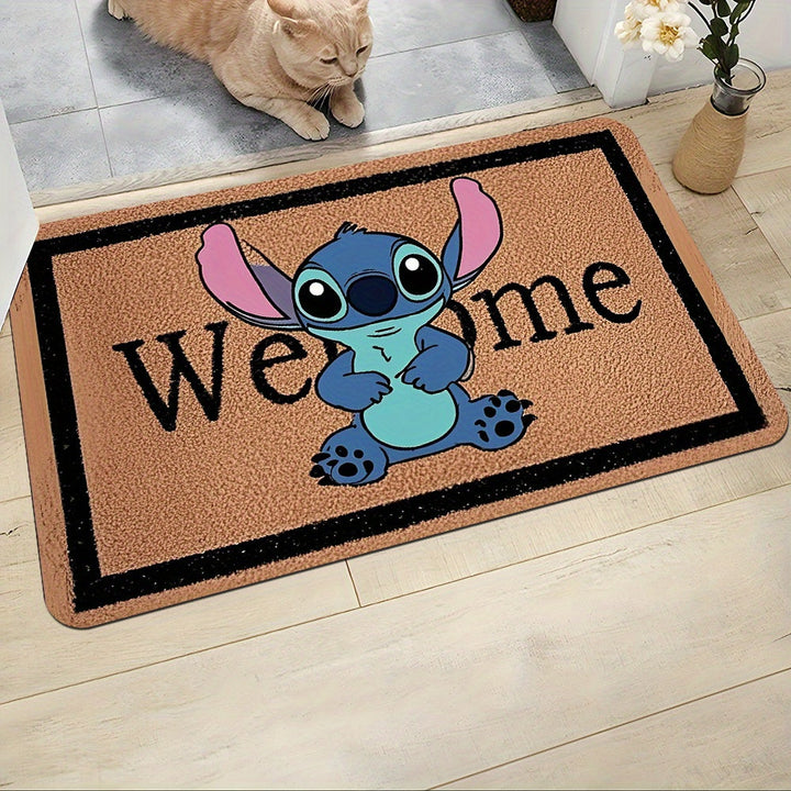 1pc Felpudo de Poliéster Disney Stitch Bienvenido con Grosor de 10mm y 550g/m² Rectangular, Alfombra Antideslizante para Sala de Estar Dormitorio Cocina Pasillo Lavadora Lavable HYDD0205BB