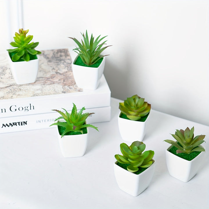 6 piezas - Combinación de plantas artificiales, bonsái verde suculento artificial para decoración interior, adorno de escritorio estilo nórdico, pequeña planta en maceta suculenta artificial, decoración del hogar