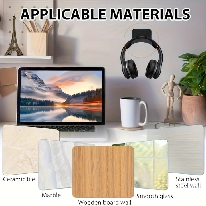 Soporte para auriculares de 1 pieza montado en la pared sin perforaciones, soporte para debajo de la mesa, soporte para la cabeza, gancho para colgar, estante para auriculares de esports