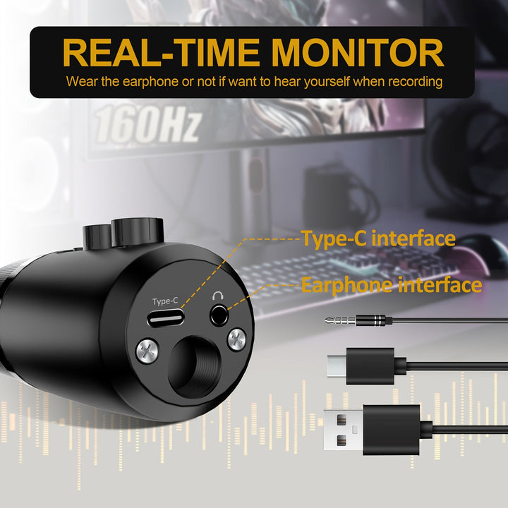 Micrófono USB condensador para computadora, juego de PC, podcast, kit de micrófono para transmisión, grabación, voces, ASMR, voz, micrófono de estudio cardioides para teléfono/Android/PS4