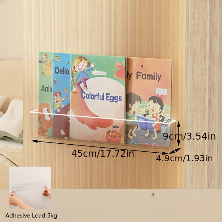 [Minimalista] Estanterías de libros de acrílico transparente para pared - Sin taladro, instalación sin daños para almacenamiento en casa y oficina, diseño delgado para instalación fácil detrás de la puerta o en estanterías, estantería de libros linda