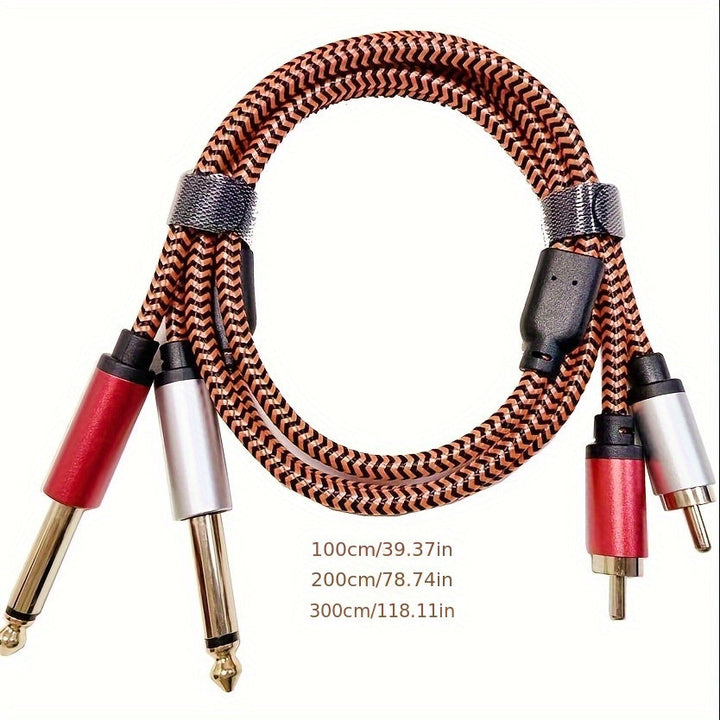 Cable doble naranja de 6,35 mm a doble RCA, adaptador divisor de cable de audio estéreo macho doble de 1/4 pulgada TS a 2 RCA macho estéreo