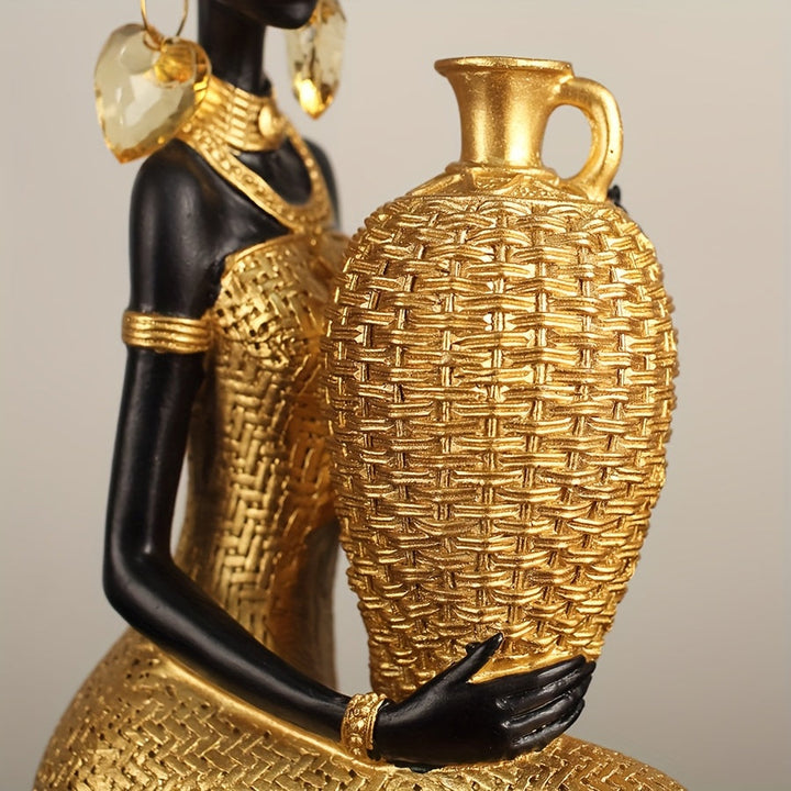 Figura de Resina Africana con Textura Tejida, Decoración Elegante en Dorado y para Sala u Oficina, Estatua Decorativa para Estante o Regalo para Mujeres