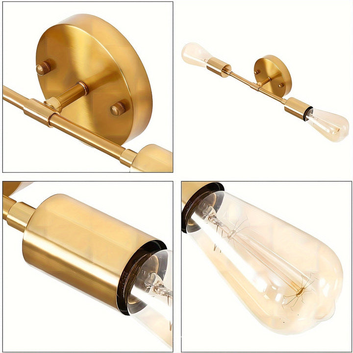 Juego de 2 apliques de pared dorados para baño, lámpara moderna para espejo de tocador, apliques semiempotrados ajustables de metal para pasillo, habitación o cocina, base E26, conexión directa (focos no incluidos)