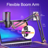 Kit de Micrófono de Escritorio USB Ajustable 360° Plug & Play con Condensador RGB, Silencio Rápido - Ideal para Juegos, Transmisiones en Vivo y Podcasting, Captación de Sonido Clara, Negro/Blanco, PVC, Micrófono para PC