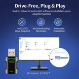 Adaptador WiFi USB - Tarjeta de Red Inalámbrica Dual-Band 2.4GHz/5.8GHz, Velocidad de 900Mbps, 802.11ac WiFi 5, Compatible con Windows 7/8/10/11, Alimentado por USB, para PC, Portátil, Computadora de Escritorio y Tableta - Internet Rápido, Adaptador Wifi