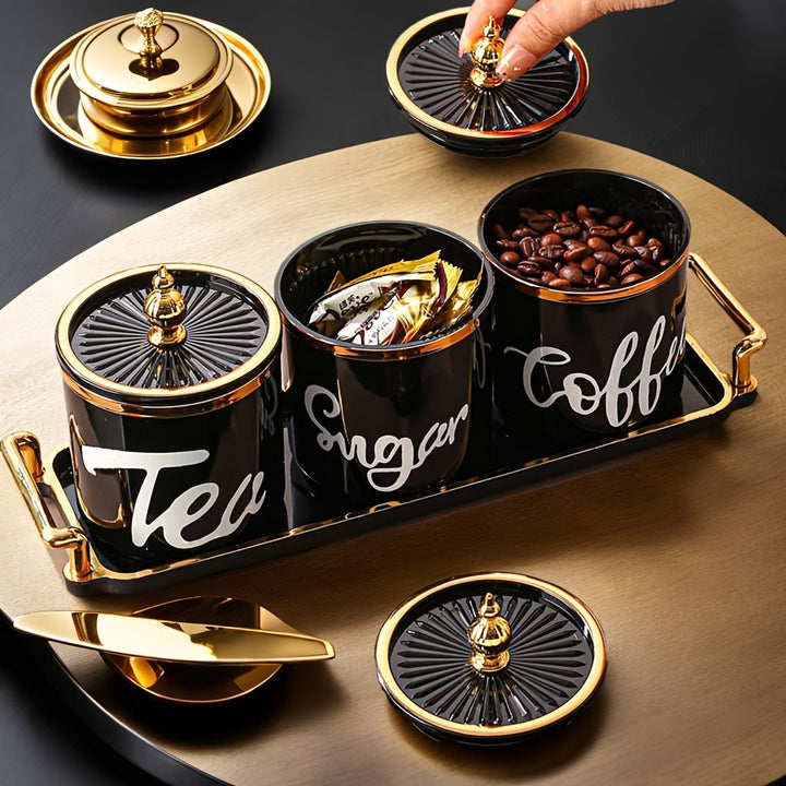 3 piezas/set (1 plato, 3 latas) latas de almacenamiento plástico multifuncionales, latas selladas, para sala, cocina, granos, dulces, galletas, pan, ideales para bodas al aire libre, fiestas, regalos, cumpleaños