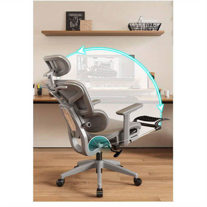 Butaca Ergonómica con Soporte Lumbar - Reposabrazos Ajustables, Altura del Asiento Regulable - Base de Metal Resistente - Para Hogar, Gaming, Oficina - Sin Necesidad de Energía - Fácil Montaje, Sillón Cómodo para Escritorio, Tapizado en Poliéster