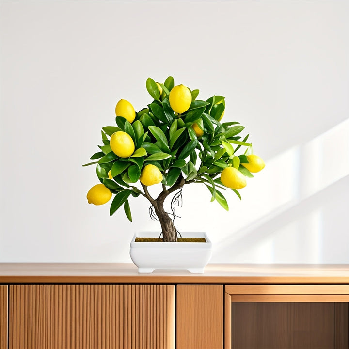 1 árbol de limón simulado con macetas blancas, forma realista. Ideal para decoración interior y exterior, embellece la sala, estudio o dormitorio, crea un ambiente fresco y natural