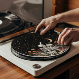 1pc Alfombrilla para Tocadiscos de Pareja Esqueleto, Tapete Mandala Floral para Reducir Estática y Ruido Mejorar Calidad del Sonido con Diseño de Plato para Vinilo